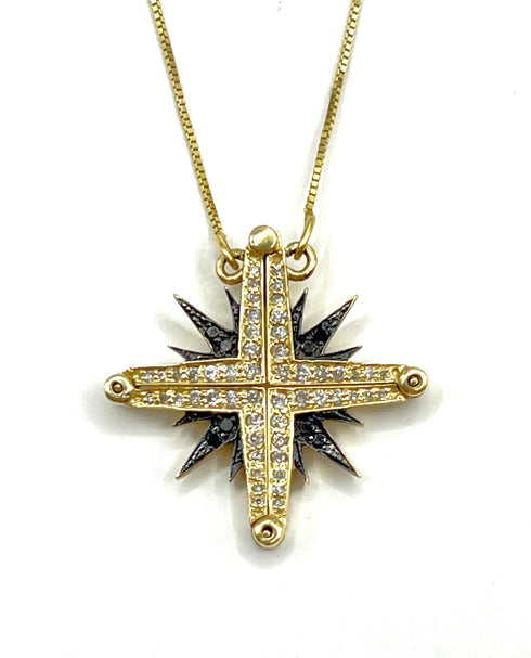 14K Gold & Black Diamond Star Of Bethlehem Opening Magnetic Necklace